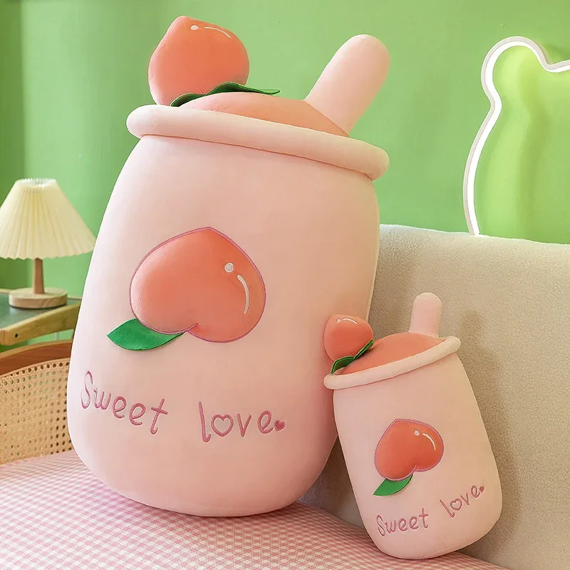 Fruit Bubble Tea Plush Toy Boba Plush Milk Plush Cup Shaped Pillow Real Life Food Stuffed Soft Peach Cushion Kid Birthday Gift