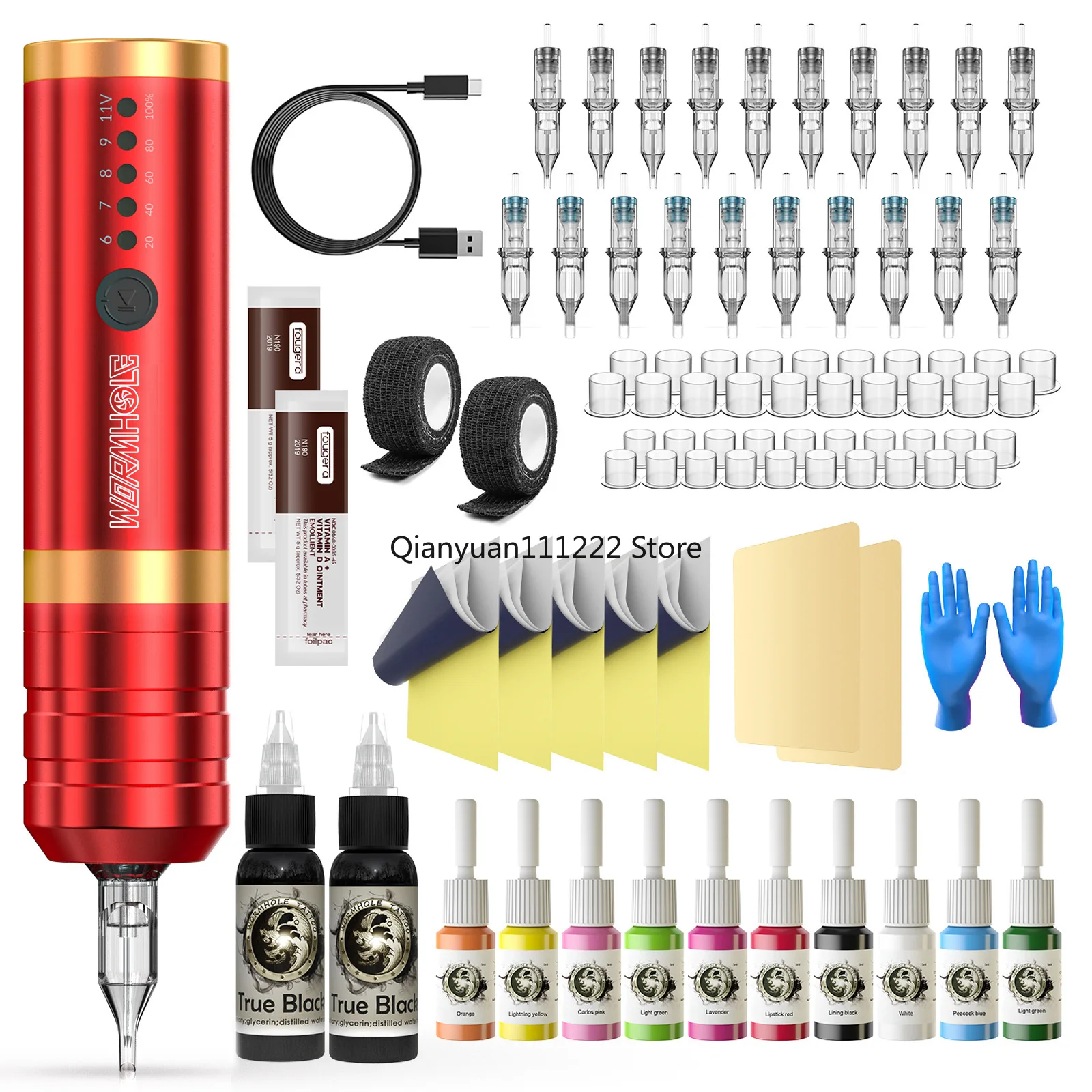 

New Wormhole Wireless Tattoo Pen Set with 20 Pieces of Integrated Needle Pigment Transfer Paper Cross Border Amazon WTK252