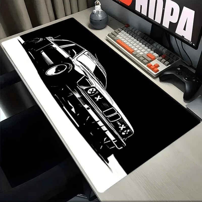 

1PC Large Black and White Car Design Gaming Mouse Pad with Lock Edge Design, Washable Surface, Non-Slip Base for Home & Office