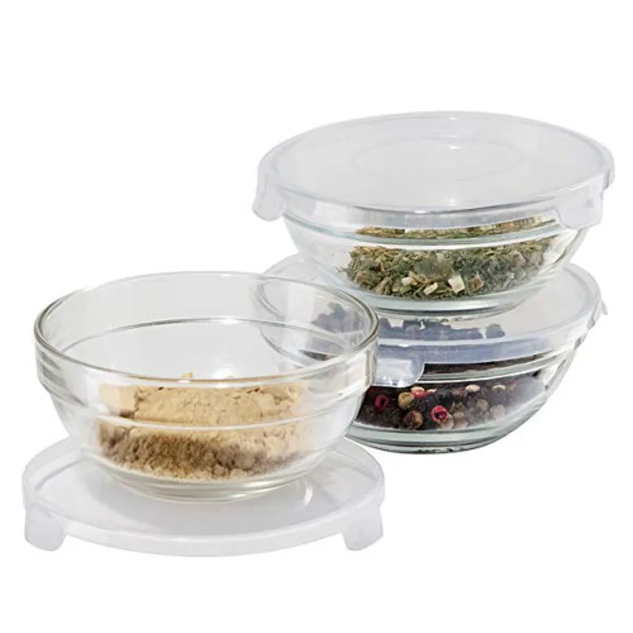 Set of 3 x Glass Pinch Bowls - 4oz with Clip Lids, Ideal For Salt and Pepper, Storage with Lids, Condiment Bowls, Mini Bowls, P