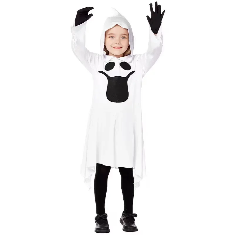 

Ghost Halloween Costumes for Kids Adult White Hooded Cape Funny Ghost Cloak Unisex Halloween Stage Performance Costume Glove