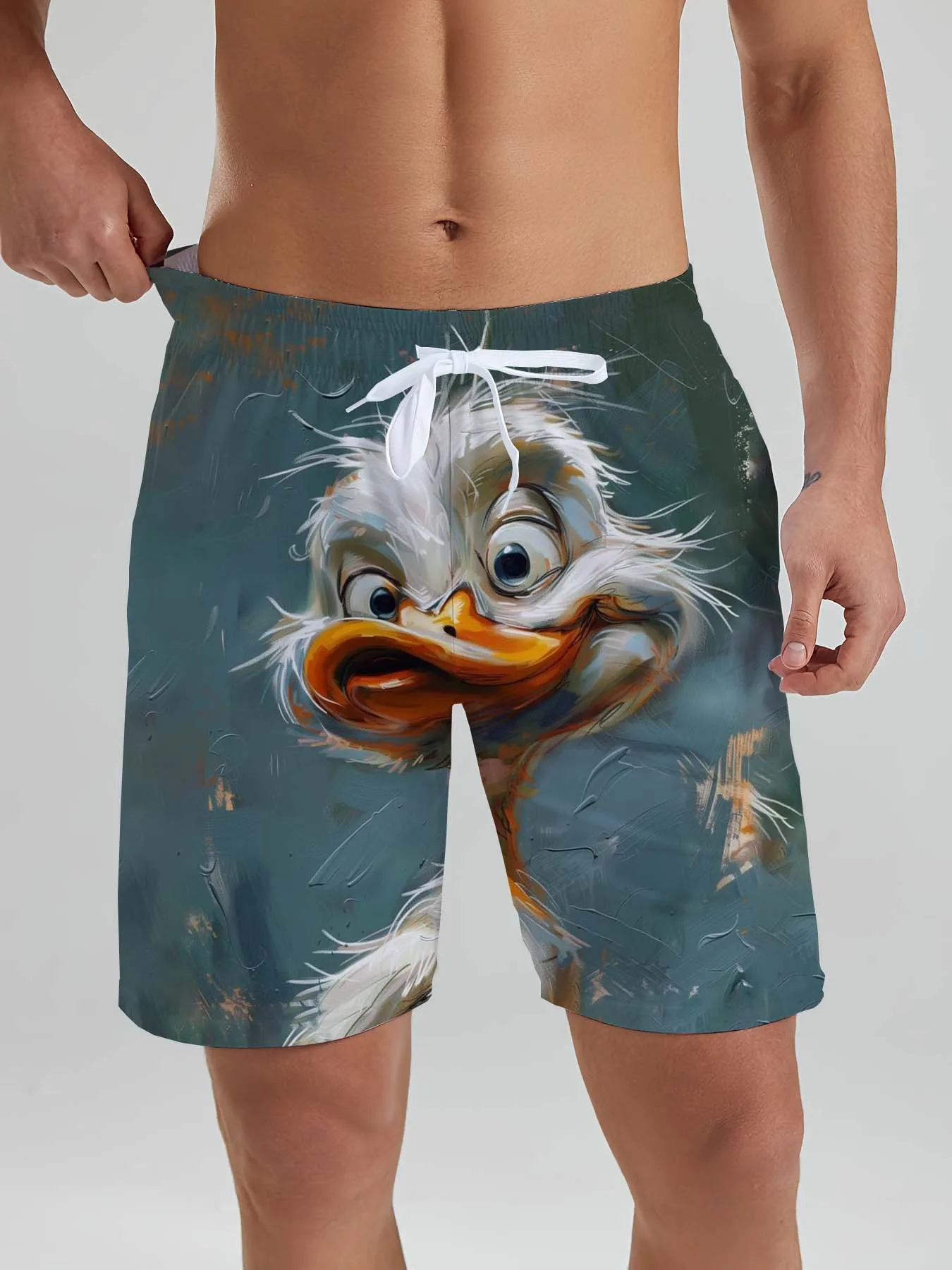 Hawaiian Funny Animal Ducks & Sheep Pattern Men's Beach Shorts 3D Printed Men's Shorts Summer Swin Trunks Vacation Men's Clothes