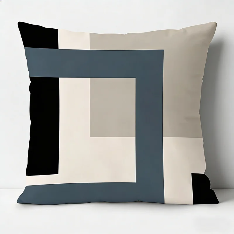 

Nordic Abstract Geometric Cushion Cover One-Piece Peach Skin Modern Color Block Square Throw Pillowcase Office Couch Home Decor