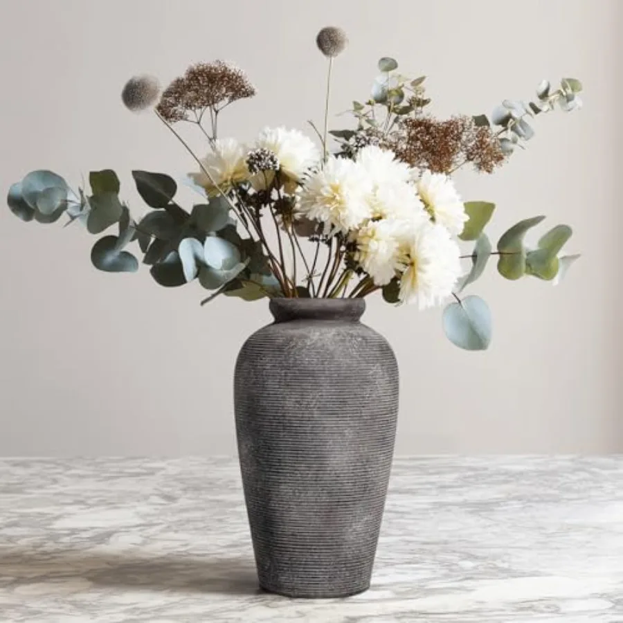 

Large Rustic Terracotta Vase 11 inch Tall Ceramic Flower Vase Clay Farmhouse Decorative Vases for Flowers Living Room Shelf Ent