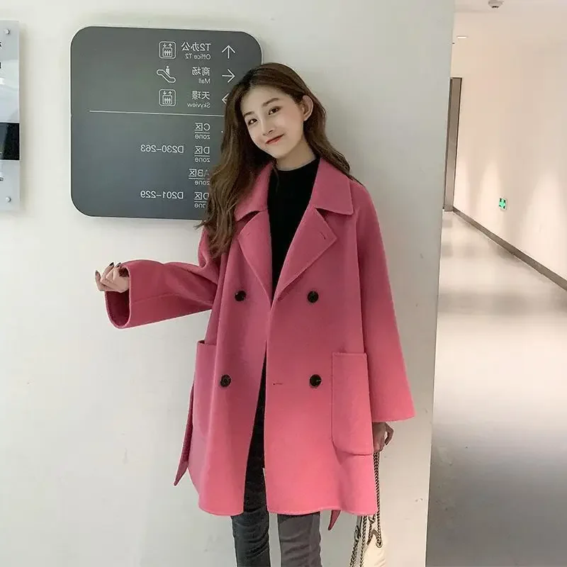 

Women's Coat 2023 Autumn Winter Turn-down Collar Outerwear Temperament Slim Fit Wool & Blends Coats Korean Fashion Trench Coat