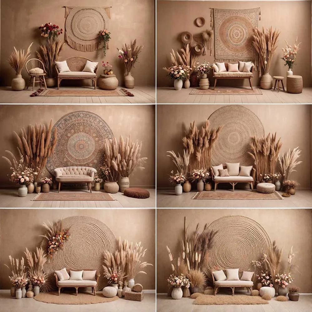 

MOON.QG Autumn Bohemian Boho Style Backdrop Photography Thanksgiving Living Room Home Decoration Background Farm Shooting Props