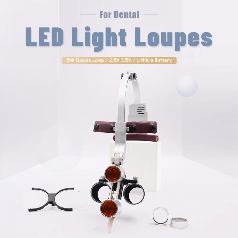 Lab Equipment Silver 2.5X 3.5X Lamp For Magnification Binocular Loupes Dentist Surgical Headlight 5W Light Shadowless Dental LED