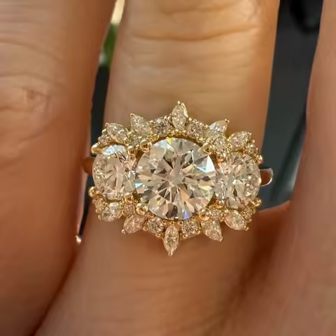 S925 Sterling Silver Round 2CT Moissanite Ring Set Fine Jewelry Gold-plated 18k Suitable for Gift Giving Birthday Gift