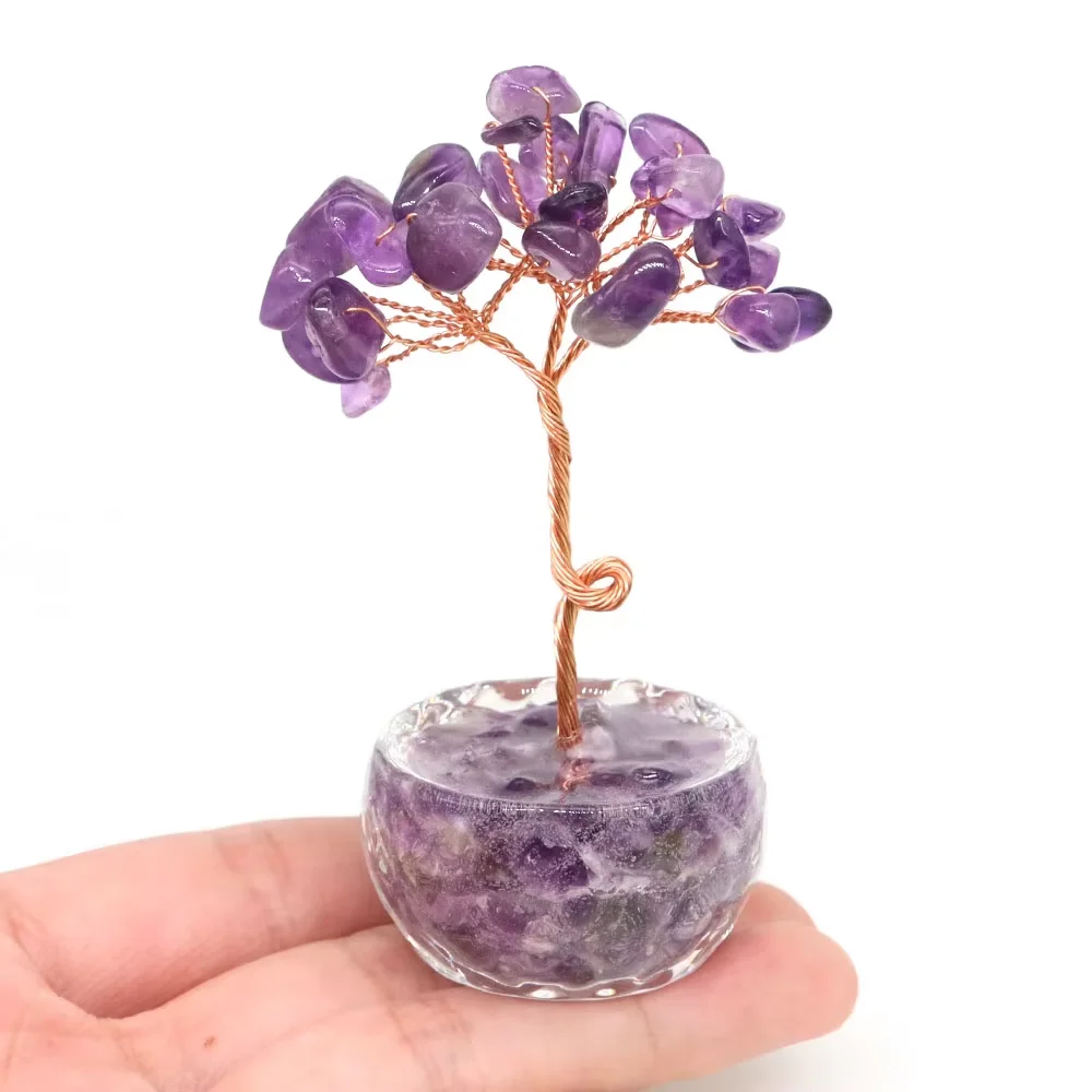 شجرة الحياة الكريستال الطبيعية أشجار المال اليدوية الأسلاك النحاسية جمشت الكوارتز الحصى أحجار الريكي ديكور المنزل فنغ شوي محظوظ