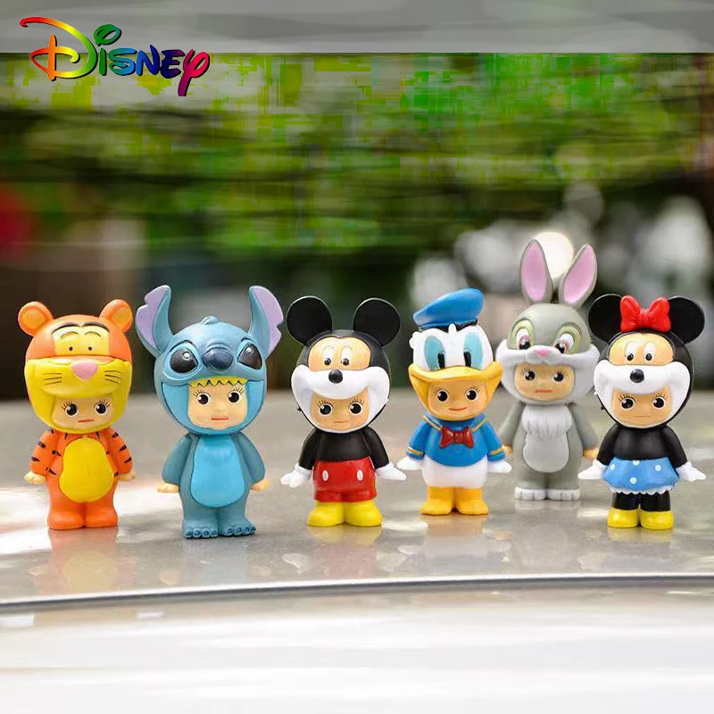 Disney-Anime Stitch Action Figure Set para Crianças, Mickey Mouse, Minnie, Tigre, Pato Donald, Modelo Animal, Enfeites para Bolo, Presente, 6 peças