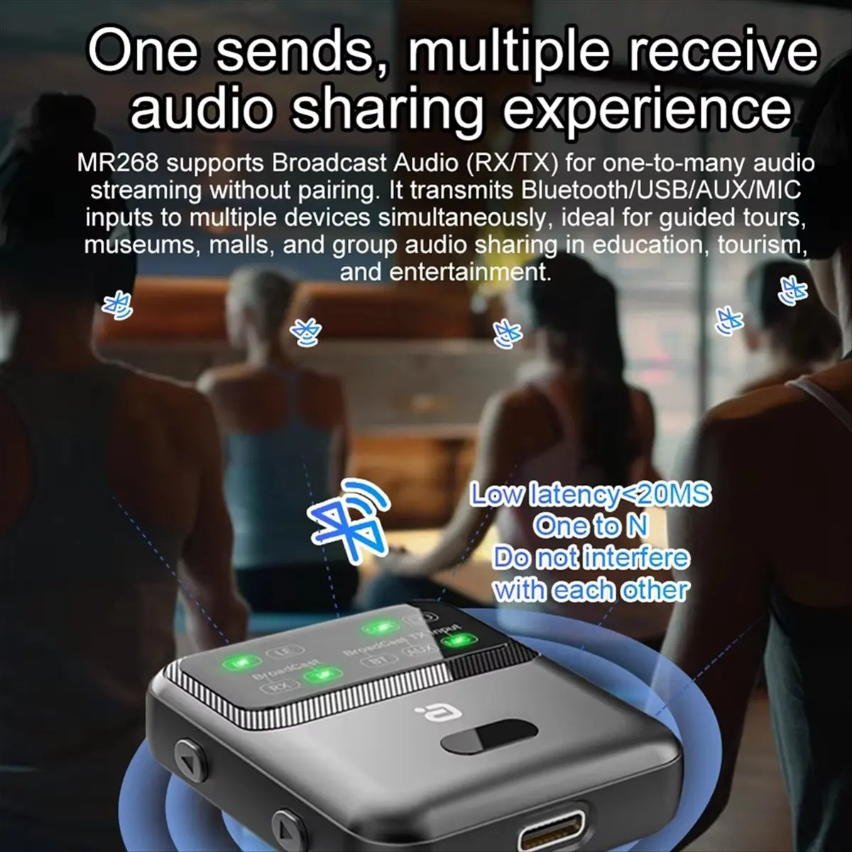 【ELEVATE LIFE】Bluetooth 5.4 Audio Transceiver LE Audio Adapter,Broadcast 1TX to 100+ RX Devices Sharing,AAC/-AD/LC3,USB EU Plug