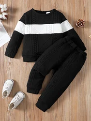 2PCS Kids Boy Clothes Set Long Sleeves Color Block Hoodies+Pants Autumn&Winter Sport Fashion Outfits for Children Boy 1-6 Years