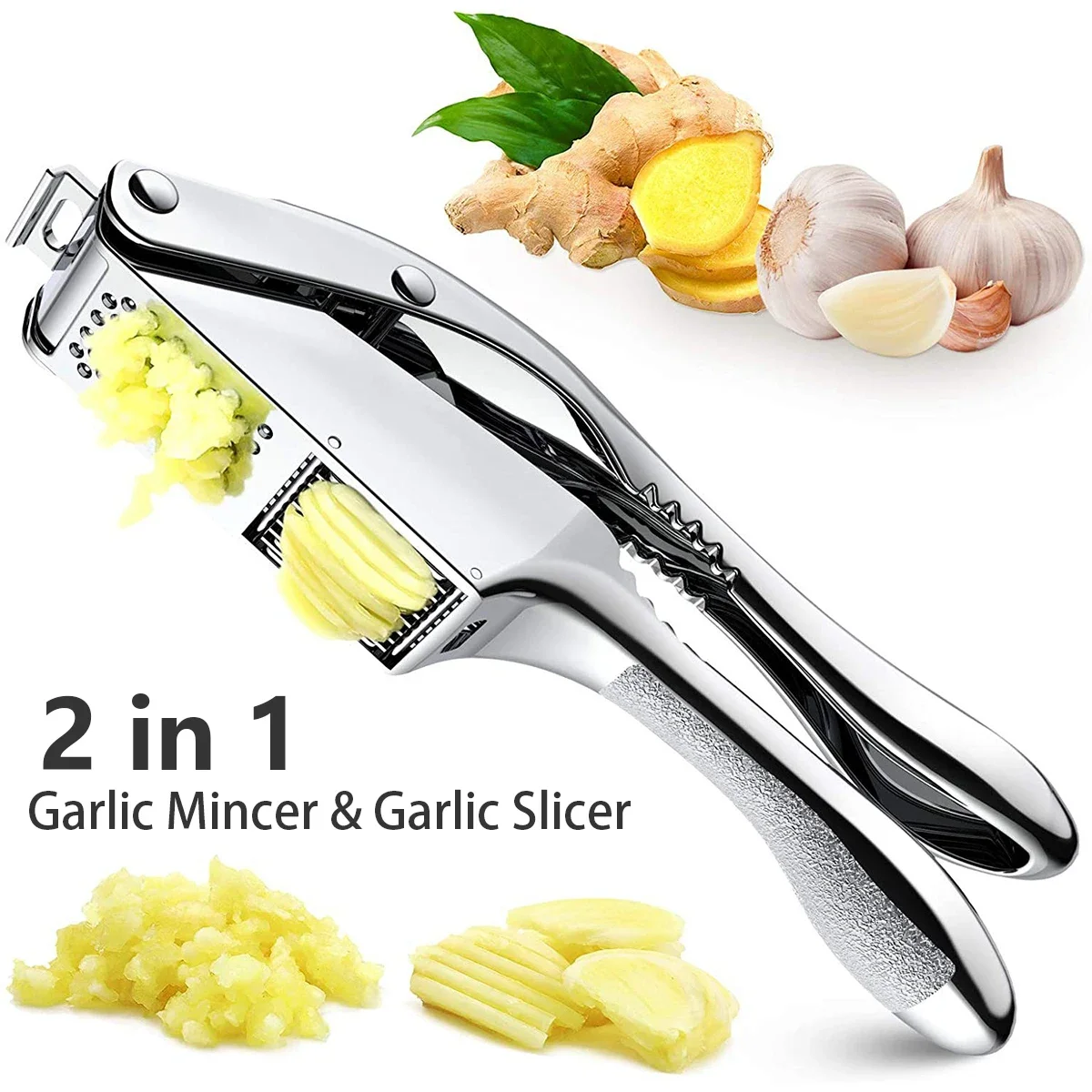 

New Garlic Press Stainless Steel 2 in 1 Garlic Slicer Mincer Dual Function Garlic Crusher Handheld Squeezer Tool Kitchen Gadgets