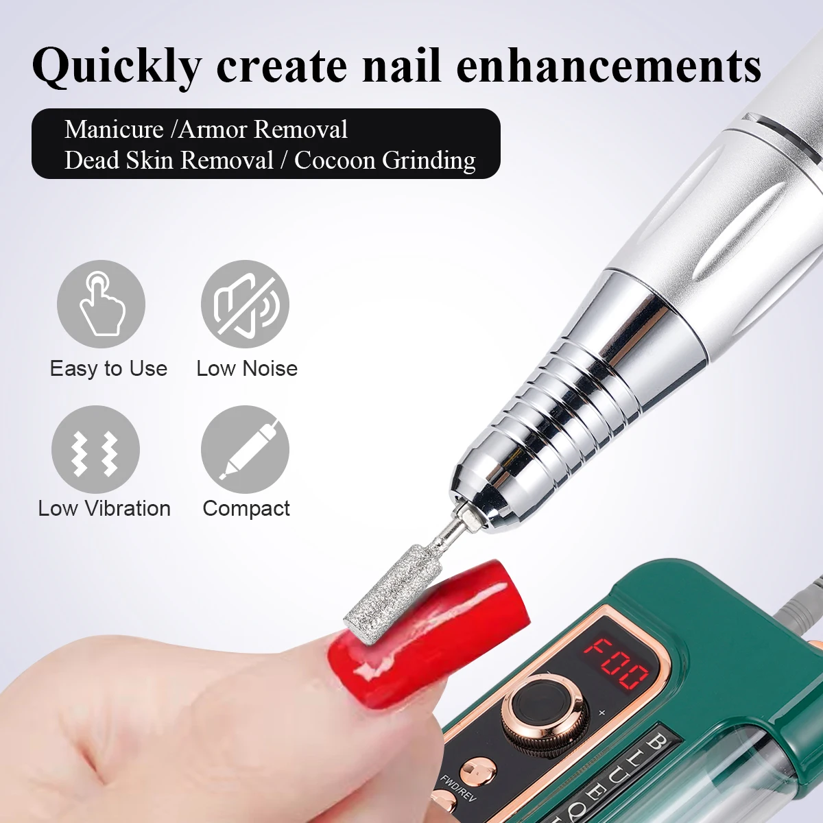 

35000RPM Nail Drill Manicure Machine Electric Portable Nail File Kit Rechargeable Nail Sander Cutters for Manicuree Polishing