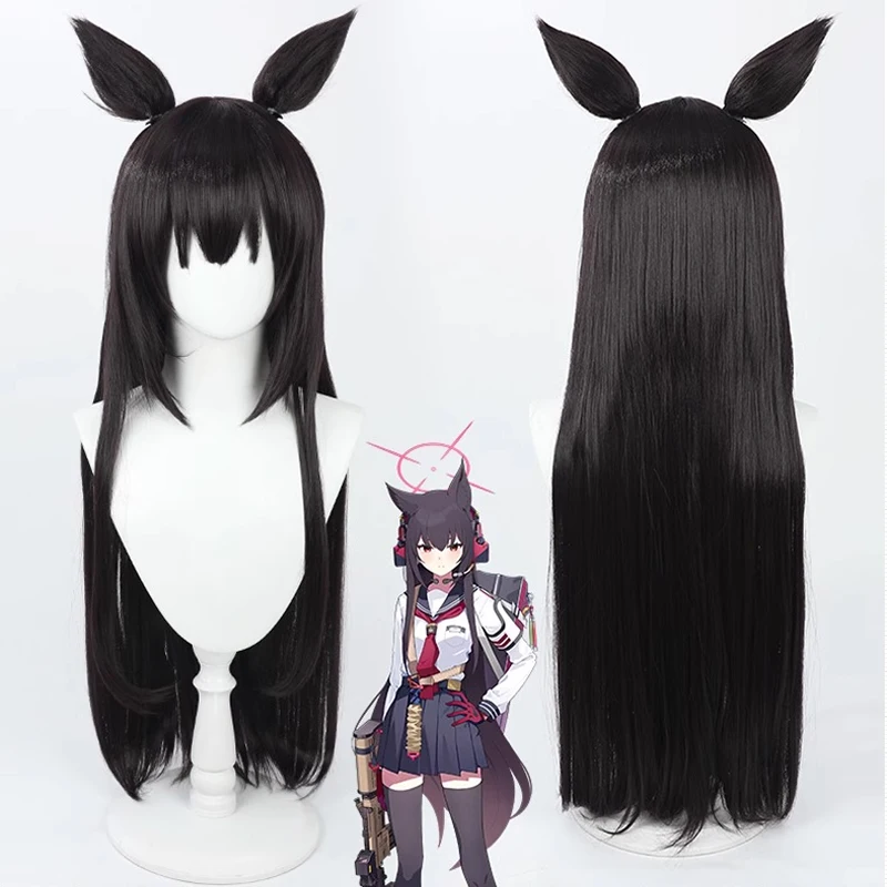 

Bubuwig Synthetic Hair Shichido Yukino Cosplay Wigs With Ears Blue Archive Shichido Yukino 80cm Long Black Wig Heat Resistant