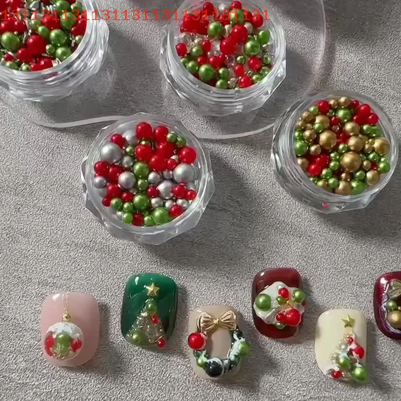 Christmas Mixed Round Pearls Colourful Stereoscopic Nails Art Decoration Nail Rhinestones Nail Supplies Charm Nail Accessories