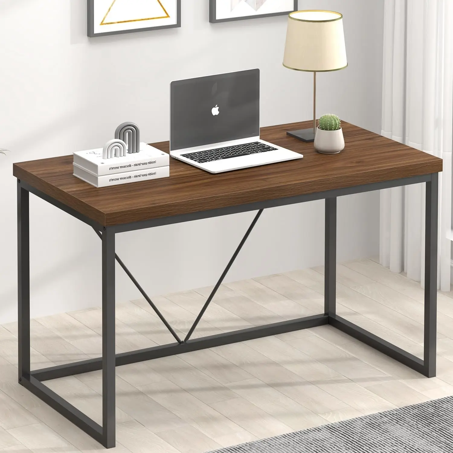 

Modern Office Desk, Rustic Wood and Metal Computer Desks, Industrial Study Writing Table, Simple Work Gaming PC Desk for