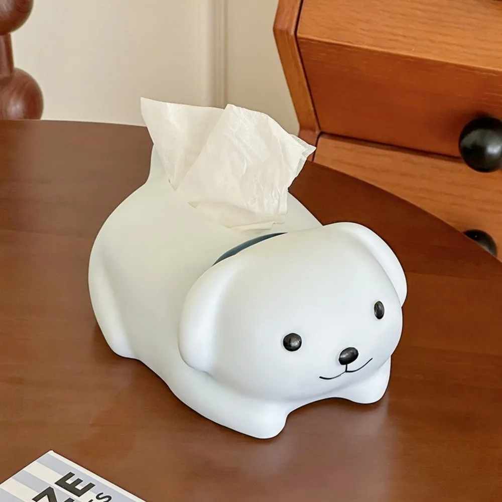 

Anti Drop White Dog Tissue Box Ornament Figure Model Decorative Little Dog Tissue Storage Box Collectible Animal