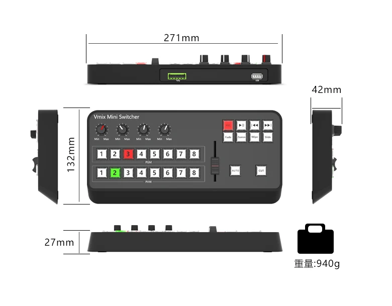 TYST Video Vmix Mini Panel sterowania przełącznikiem MIDI2.0 nagrywanie wideo tablica rozdzielcza obsługa Tally dla OBS Ins audycje telewizyjne