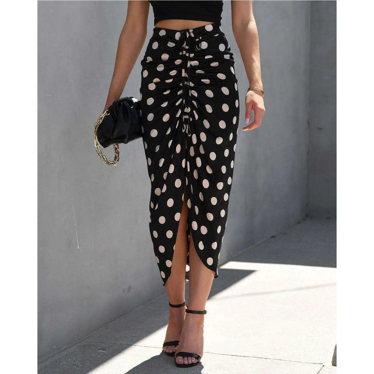 Polka dot dstring midi saia feminina outono inverno novo sle chinês sle bolo saia comprimento médio t-acetato fibra