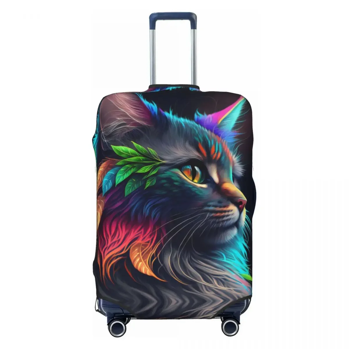 Cute Cat Head Suitcase Cover Holiday abstract animal Elastic Luggage Case Travel Protector