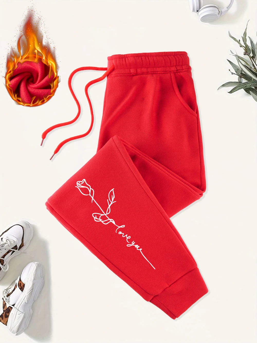 Pantalones de chándal con estampado de Rose Love You, pantalones deportivos con bolsillo para mujer, pantalones cómodos con cintura elástica que combinan con todo, ropa de moda para mujer