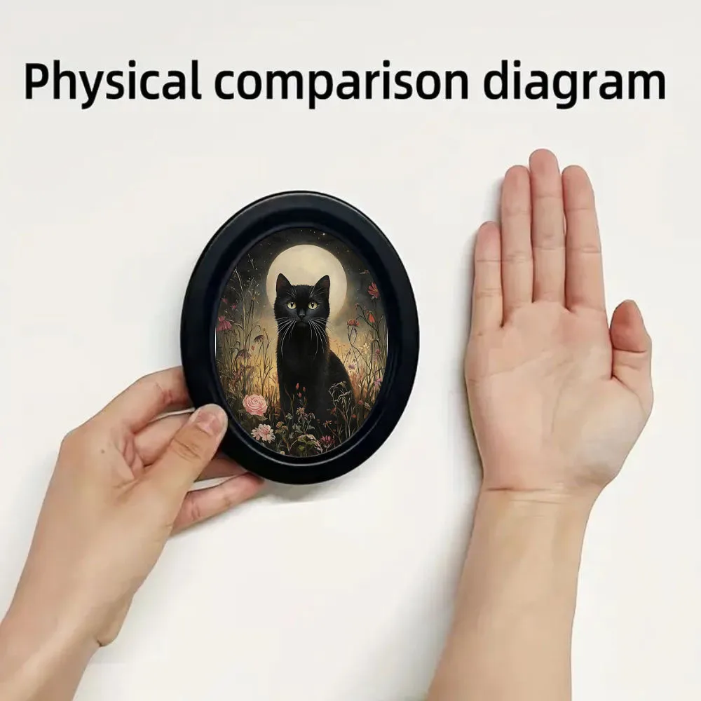 1 Piece Gothic Victorian Retro Moon Black Cat in Flowers Oval 3D Wall Art, Handmade Photo Transfer Three-Dimensional Wall Decoration Hanging Sign, Dark Ghost Room Wall Decor, Universal Holiday Atmosphere Wall Hanging for Halloween, Christmas, Thanksgiving - view 5