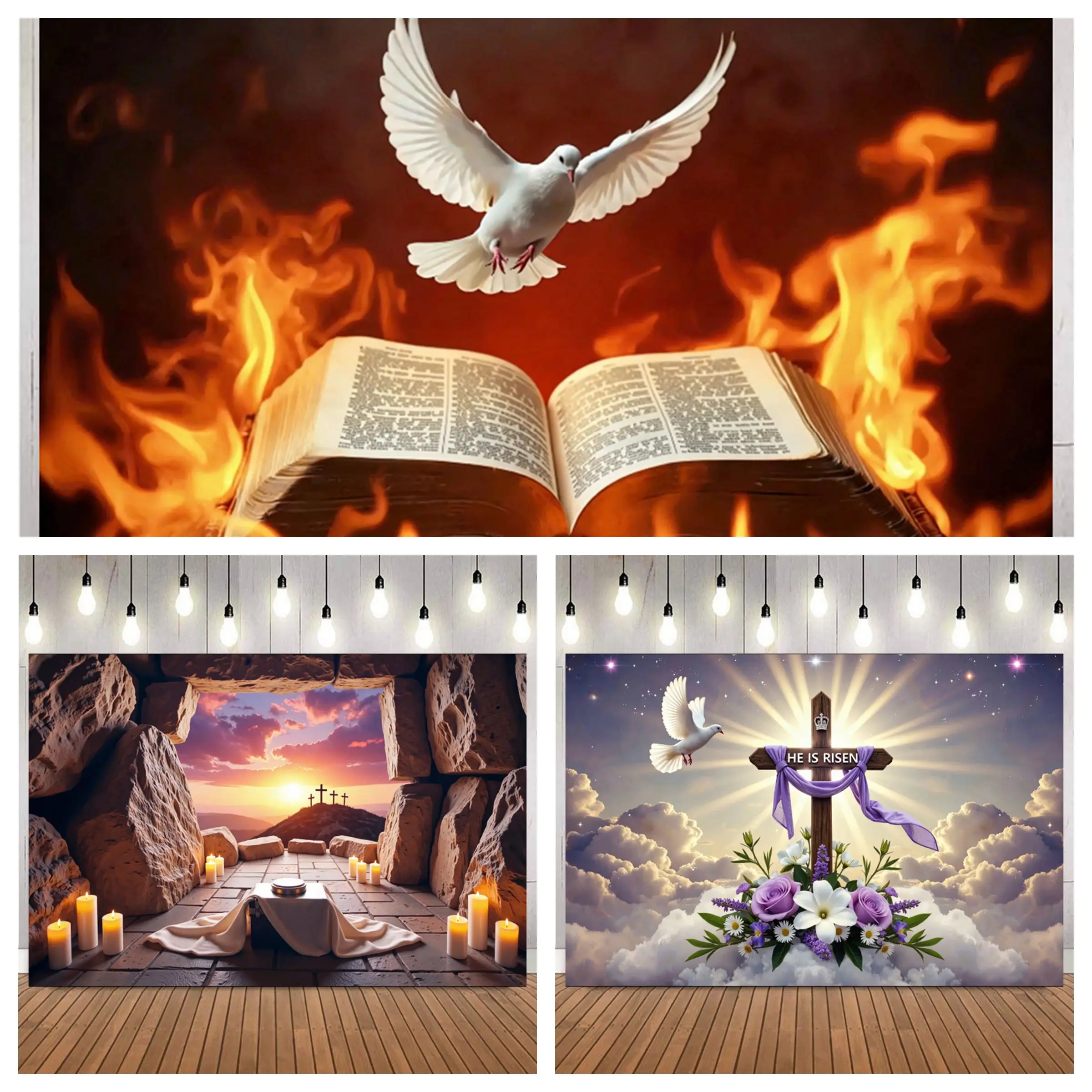 Easter Empty Tomb Candles Cross Sunset Cave Photography Background Easter Events Portrait Home Decor Photo Backdrop Studio Props