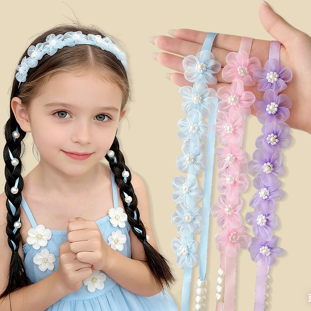

1 pc. Spring New Arrival: Organza Floral Long Ribbon Braided Headband, Fashionable Bohemian-Style Floral Hairband for Girls