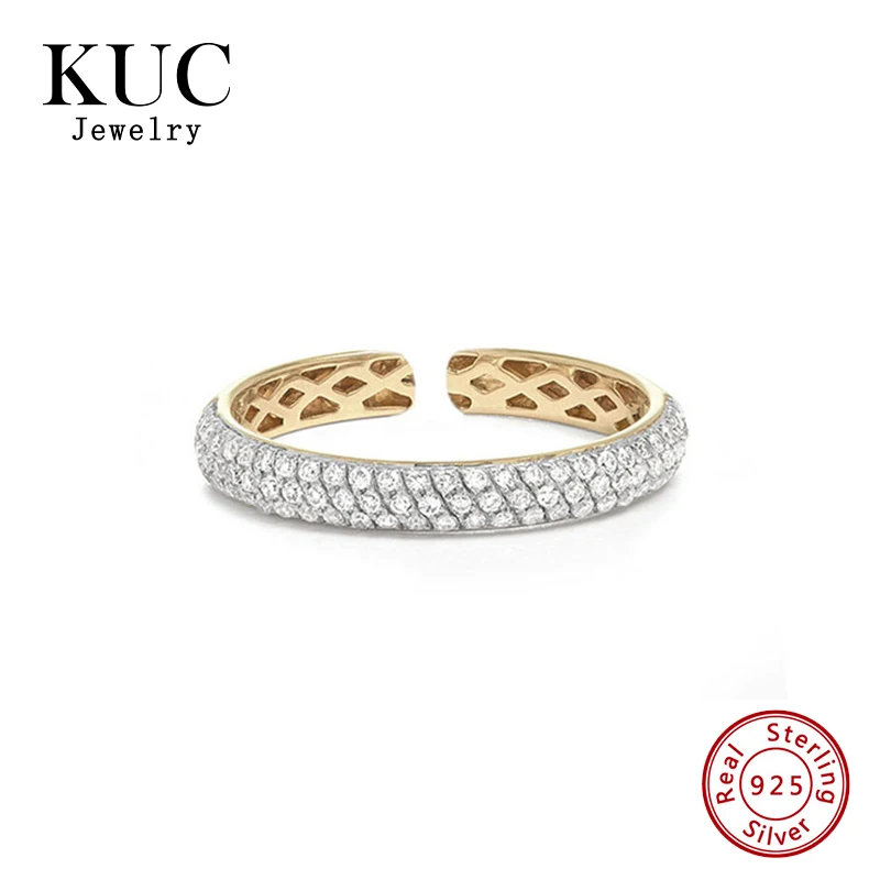 

Fashionable Elegant 925 Sterling Silver Luxury Open Rings 18k Gold Plated Micro Zircon Eternity Band Finger Rings for Women
