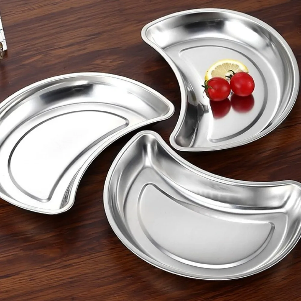 Mutifunctional Half-Moon Metal Trays Thickened Portable Vegetable Plate Funny Wear-resistant Child Plate Family Reunion