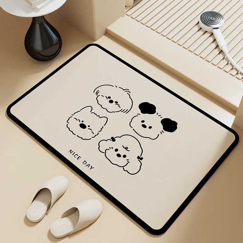 Simple-line Small Dog Silica Mud Water-absorbing Floor Mat Bathroom Toilet Entrance Anti-slip Foot Mat Easy To Clean Door Mat