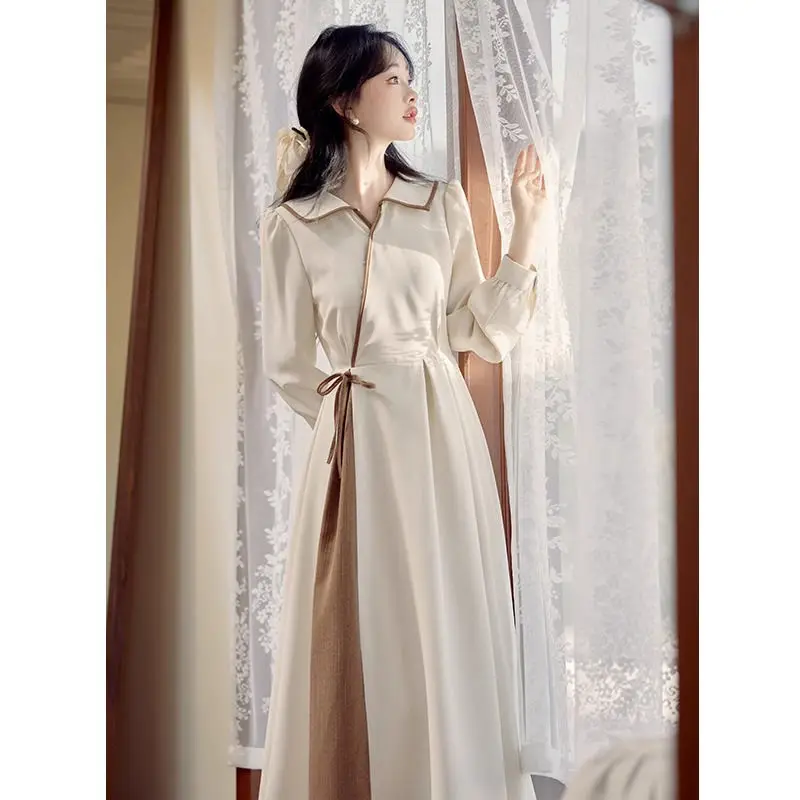 Women Autumn Casual Fashion Simplicity Vintage Long Sleeve Dresses Women Clothes Chinese Style Elegant Temperament A-line Skirt