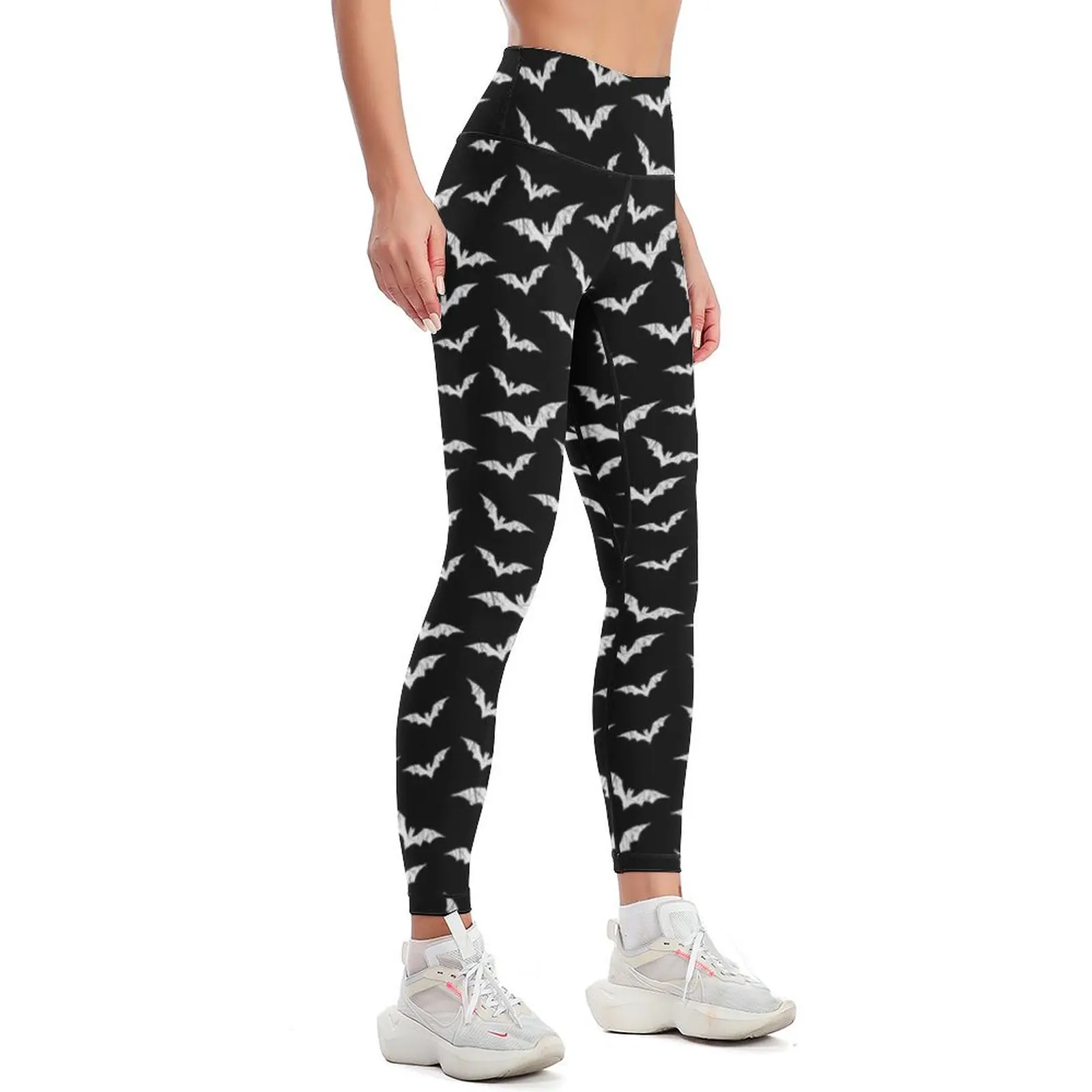 Leggings esportivos padrão morcegos para mulheres, calças femininas, calças de ginástica