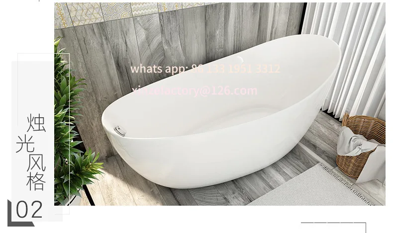 Akrylowa wanna z możliwością personalizacji, pełnowymiarowa, hotelowa, domowa, z pełnymi falbanami, wolnostojąca, dla dorosłych, w kształcie półksiężyca.