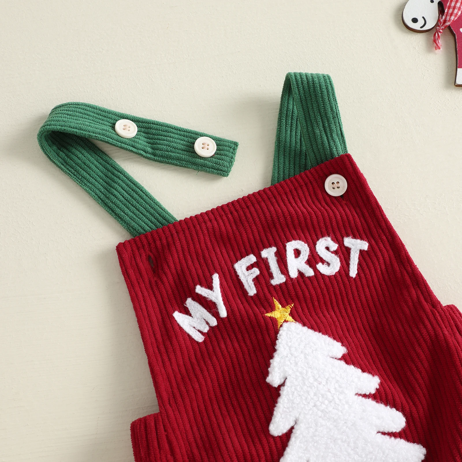 Baby My First Christmas Romper Corduroy Sleeveless Overall Xmas Tree Embroidery Newborn Holiday Outfit Clothes