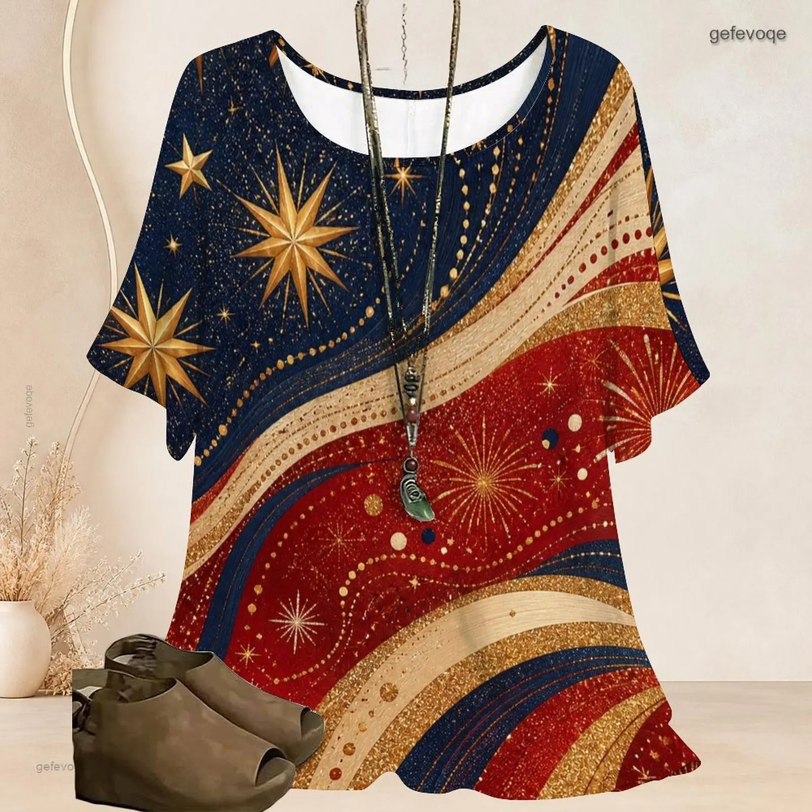 Women Round Neck Batwing Short Sleeve T Shirt Loose Oversized Tunic Top Curved Hem Casual Vintage Blouse Custom Print Ladies