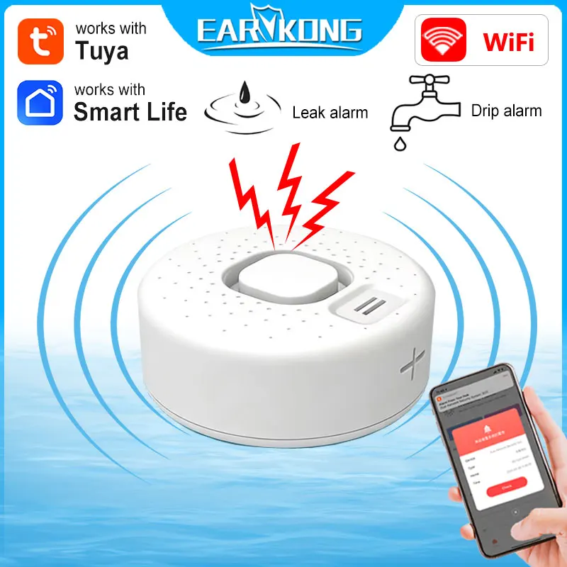 

Датчик протечки воды Tuya WiFi для умного дома с приложением Smart Life, оповещением о затоплении, громкой звуковой сигнализацией и удаленным мониторингом через приложение