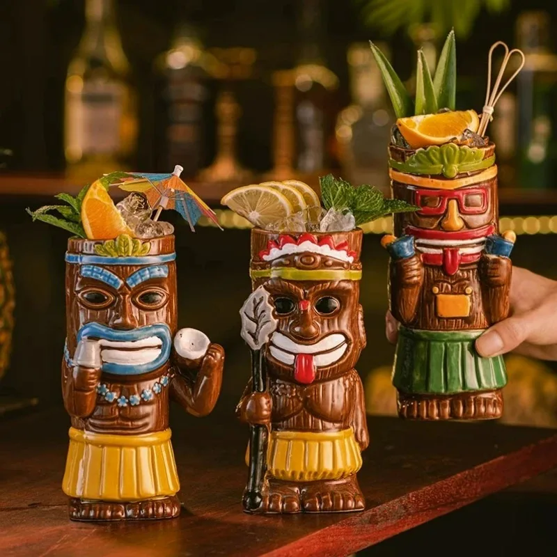 

Hawaiian Style Brown Tiki Mug Creative Ceramic Cocktail Cup for Tiki Bar Party Drinkware