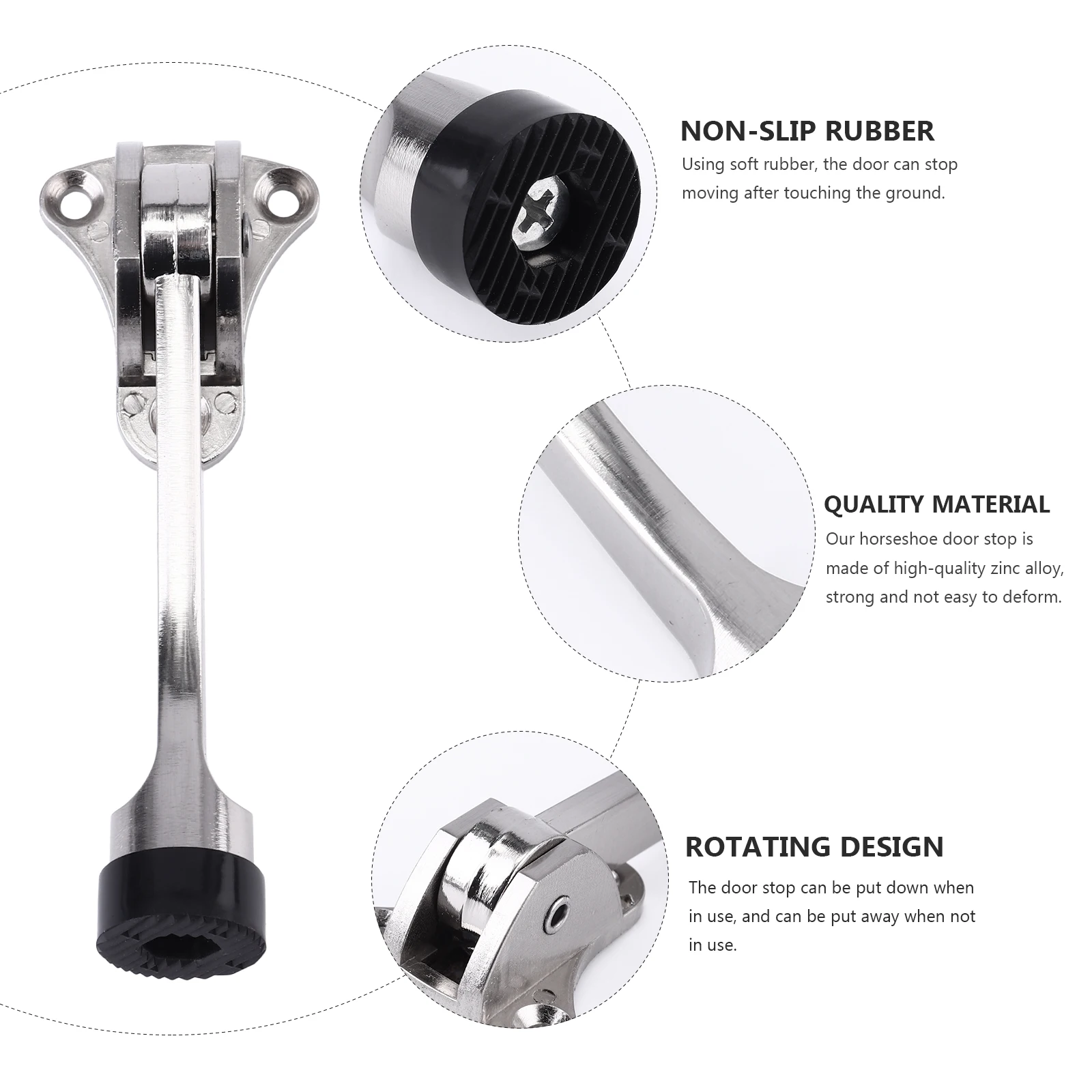 

2 pcs Horseshoe Door Stops Zinc Alloy Wall Mount Anti Collision Device Rubber Long Time Use Not Deform Resistant