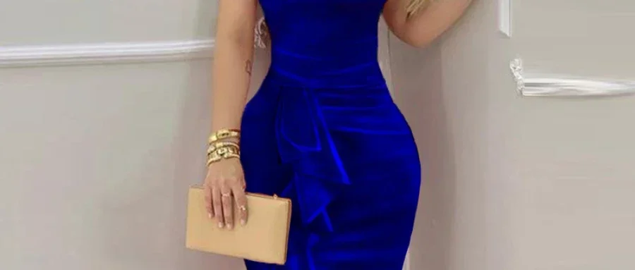 Off Shoulder Velvet Ruffles High Slit Evening Dress Women Solid Color Sexy Bodycon Mini Dress