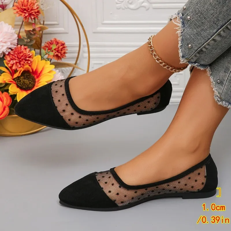 2024 Hot Sale Ladies Shoes Women's Flats Autumn Pointed Toe Mixed Colors Cloth Mesh Breathable Shallow Mouth Flat Low Heels