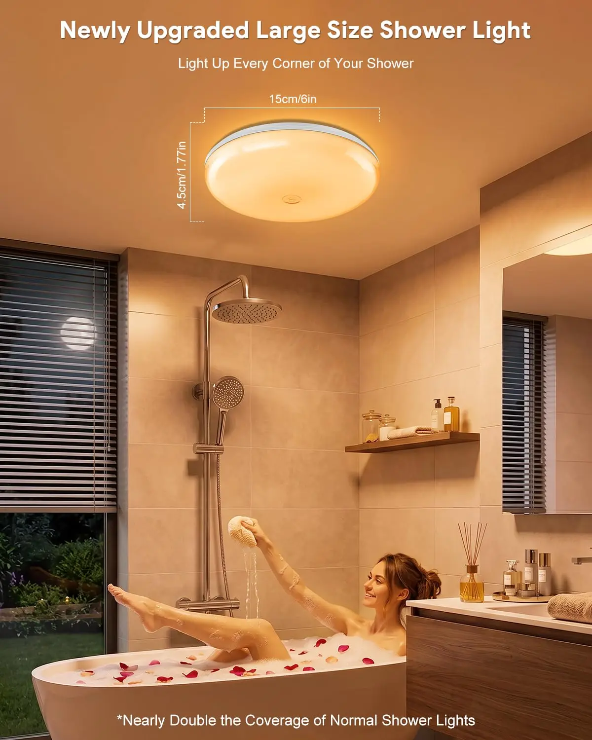 Multicolor 6-Inch Waterproof Rechargeable Shower Light Touch & Remote Control Magnetic Wireless Lamp for Bathroom Wall/Ceiling I