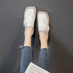 Birkuir Square Toe White Shoes For Women Genuine Leather Flats Shoes Hook Loop Soft Soles Luxury Elegant Casual Ladies Shoes