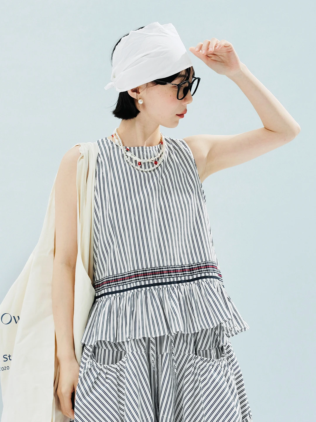 

imakokoni 2024 summer new style pure cotton sleeveless printed striped vest for women 244602