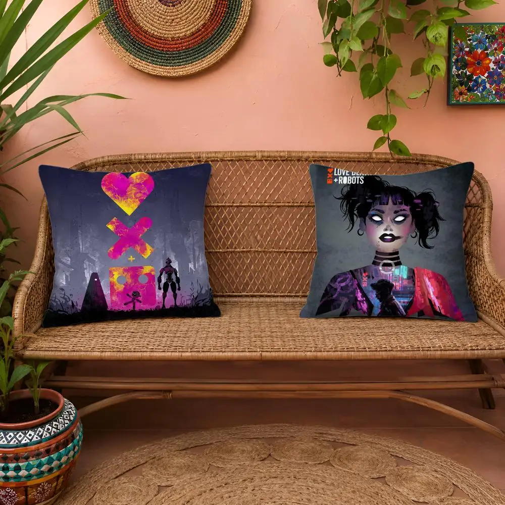 Love D-Death Robots Cushion Cover 1pc Square Pillow Cover Soft Plush Fabric Removable Washable Sofa Chair Bed Decoration