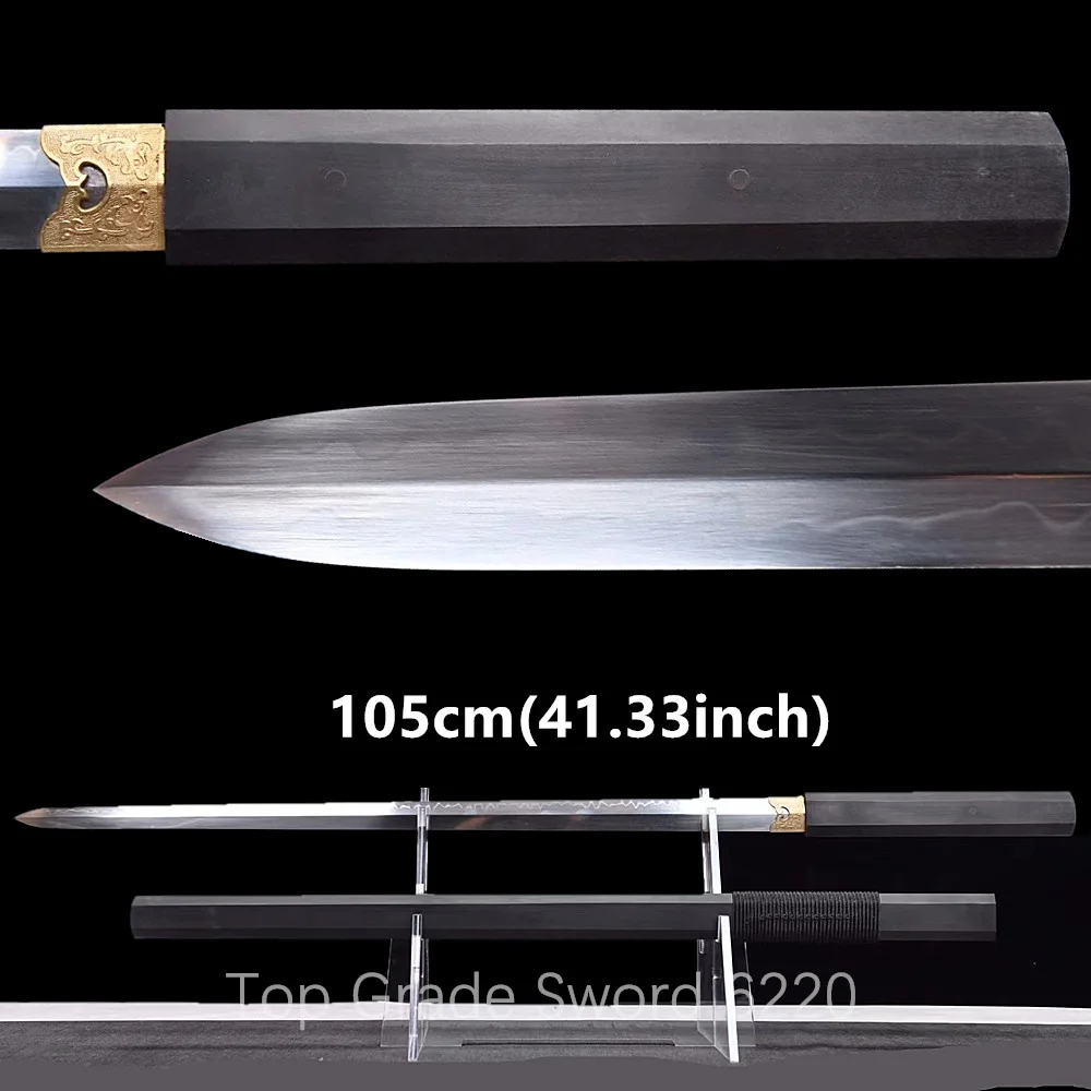 Amazing Black Battle Sword Folding T10 Steel Clay Tempered Four Side Blade Ebony Sheath Copper Brass Fittings Full Tang