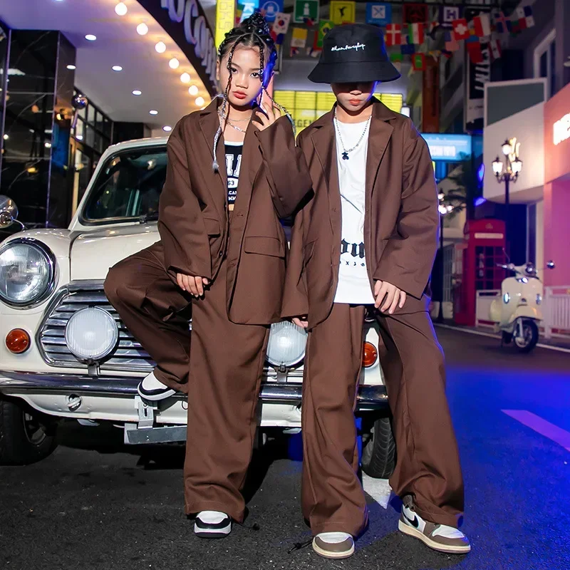 

Boys Girls Suits Sets Jacket Pant Jazz Hip Hop Dance Costume Children Streetwear Loose Blazer Coat Trousers Kids Tracksuits