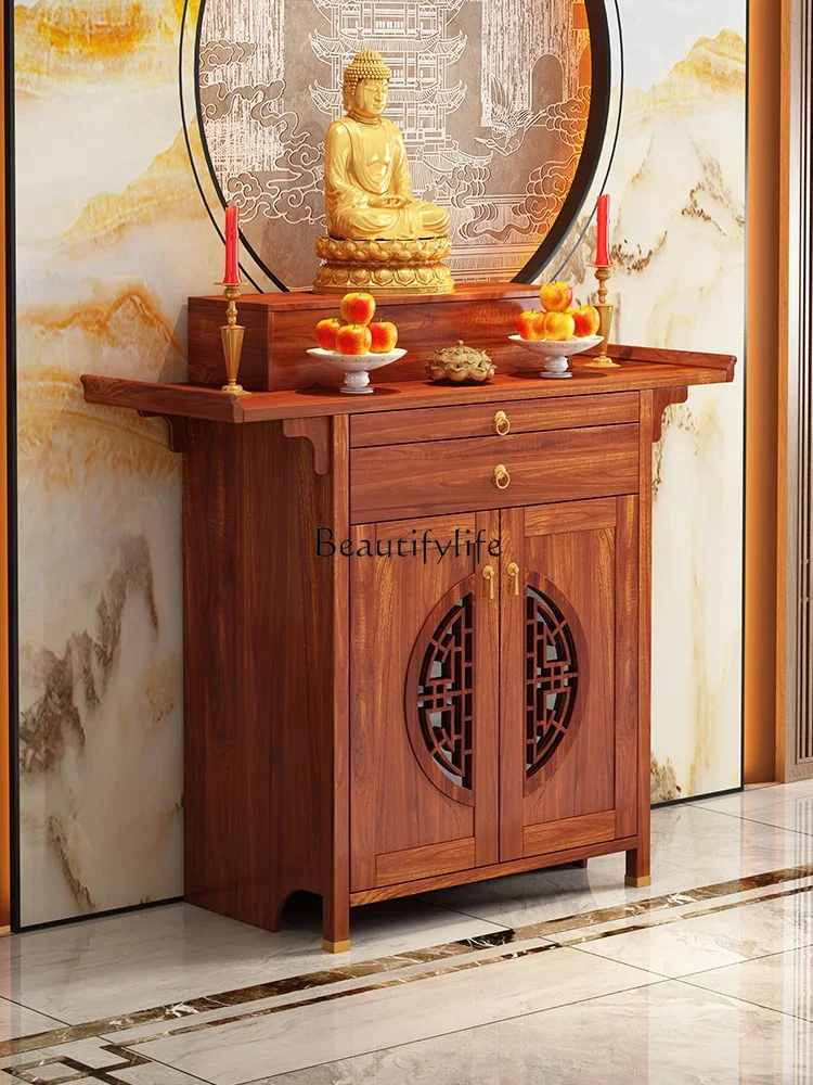 New Chinese Style Solid Wood Altar God of Wealth Cabinet Modern Minimalist Shrine Prayer Altar Table Table