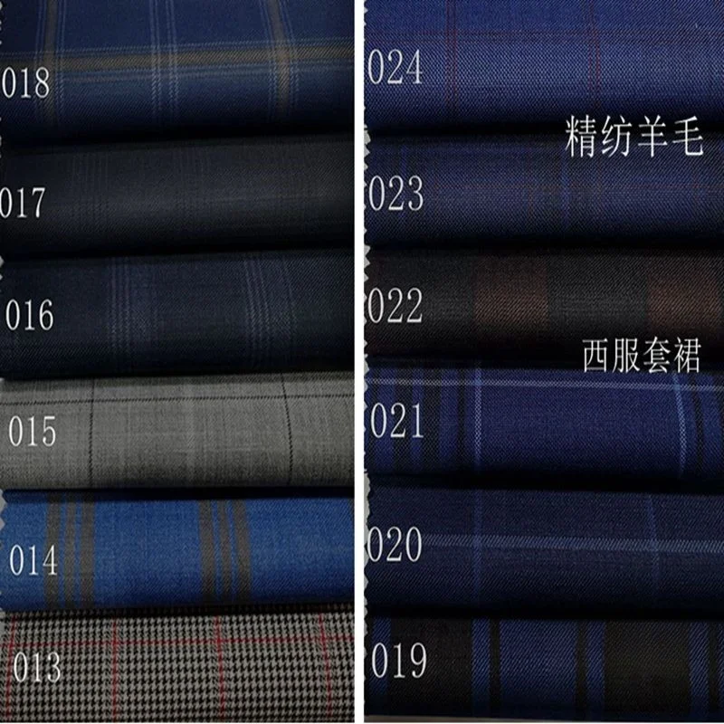 

Worsted anti-wrinkle blue plaid clothing fabric spring and autumn suit pants skirt vest professional